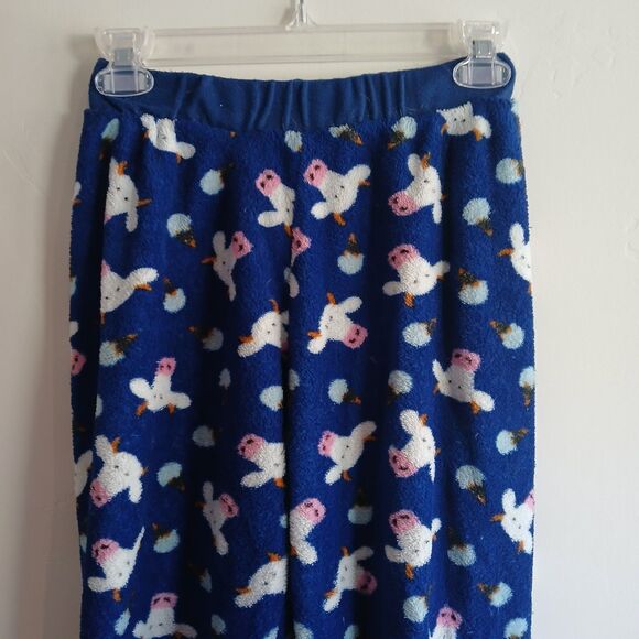 Fuzzy Lounge Pants XS Blue Cow Head Print Elastic Waist Leisure Weekend - Picture 4 of 8